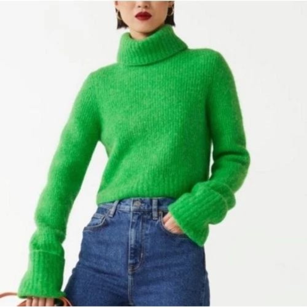 & Other Stories Stockholm Atelier Turtleneck Sweater Women XS Green Alpaca Wool